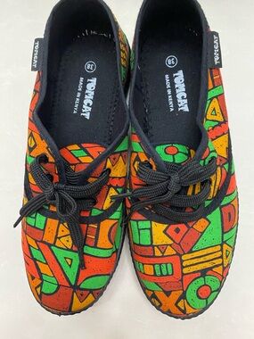 Tomcat Kenya Canvas Sneakers Geometric Kitenge Print Plimsolls Size 38 W 7.5 8